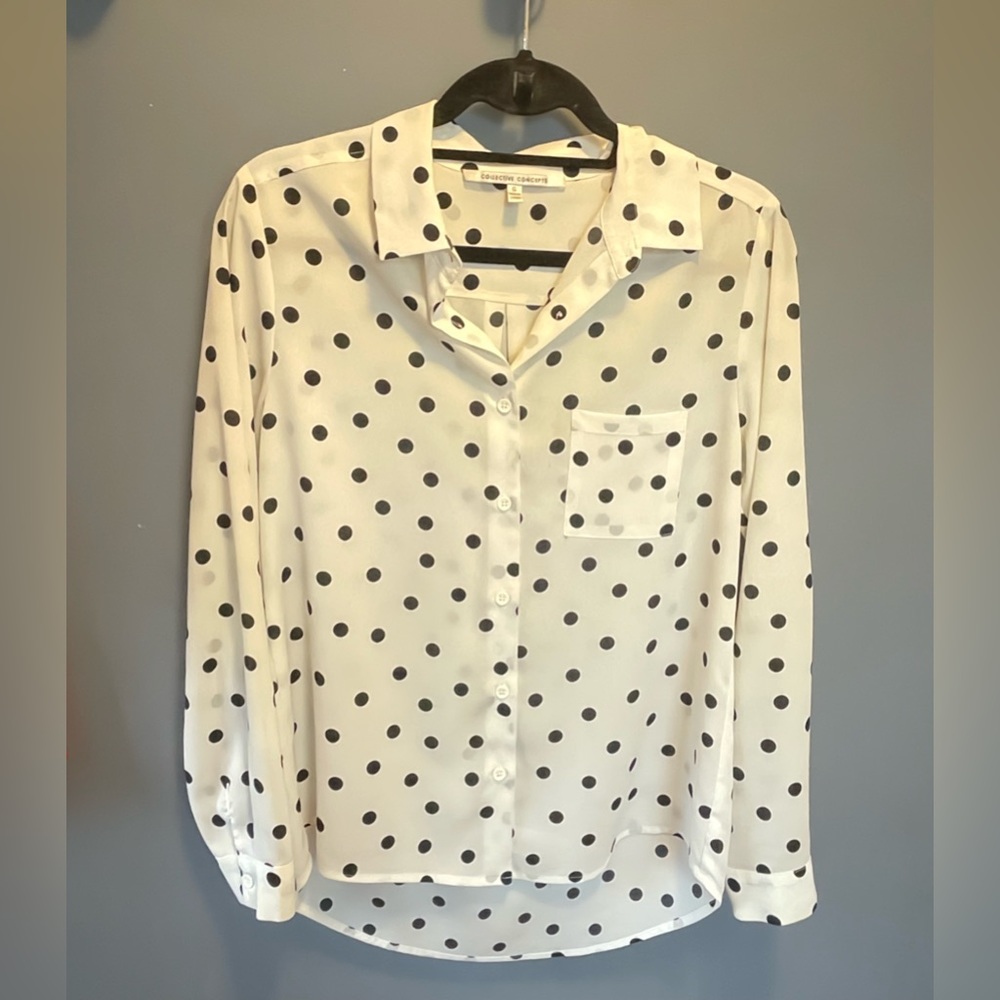 Collective Concept polka dot print blouse. White and black. Small